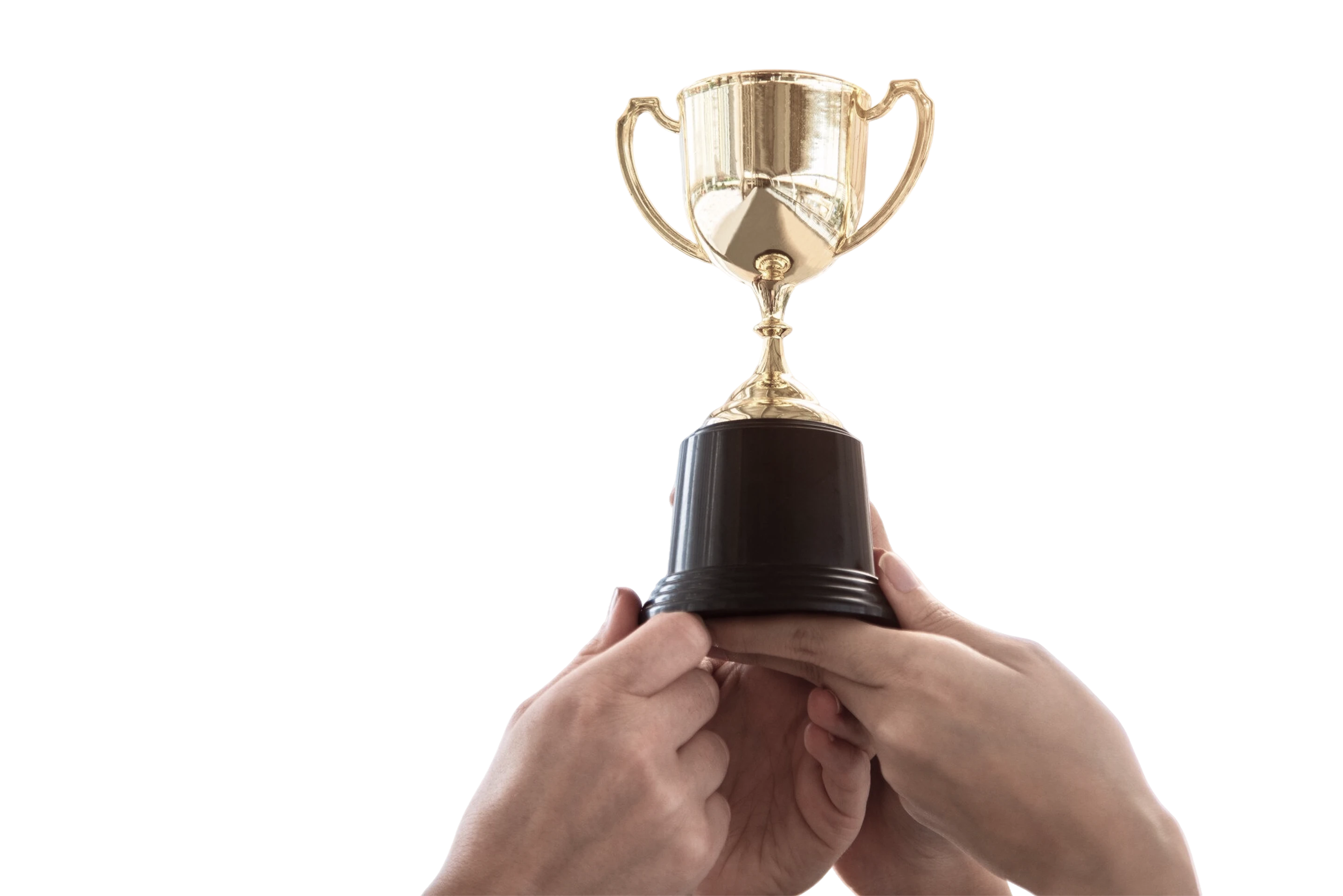 Golden trophy being held up in celebration